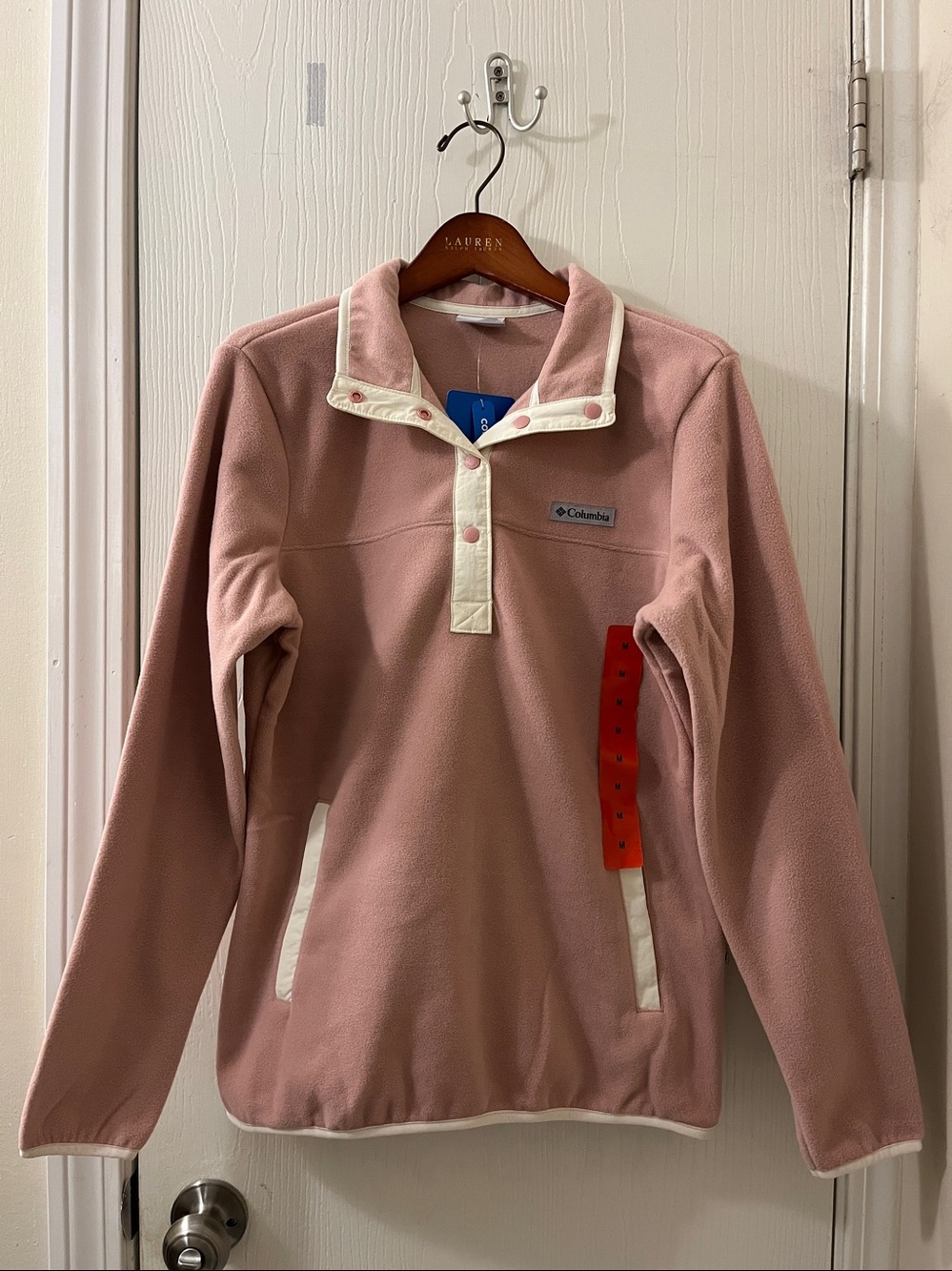 NWT Columbia Ladies' Snap Kangaroo Pocket Fleece Pullover, Eraser Pink (Chalk)